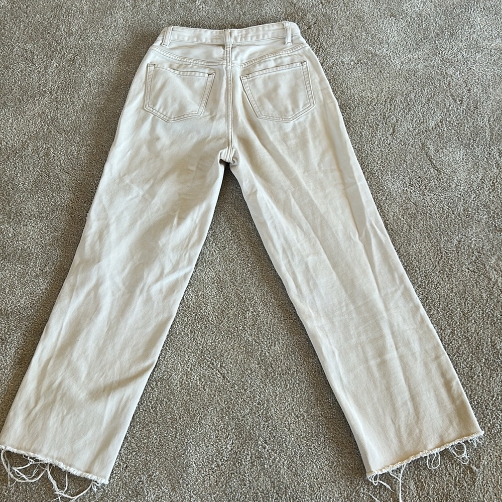 Pacsun 90's Boyfriend Cream Denim Distressed Jeans Destroyed Denim Jeans Size 25 - Picture 2 of 7